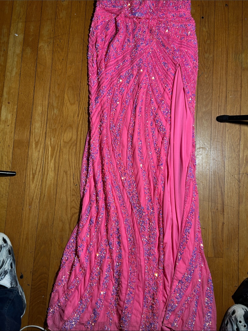 Ashley Lauren, #11236 Strapless Bright Pink Floral Sequin Gown. Women Size 16 - Picture 7 of 14